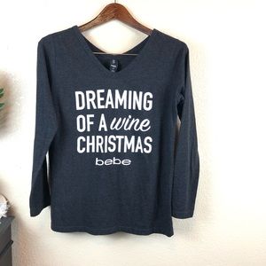 Bebe Dreaming of A Wine Christmas Shirt Top
